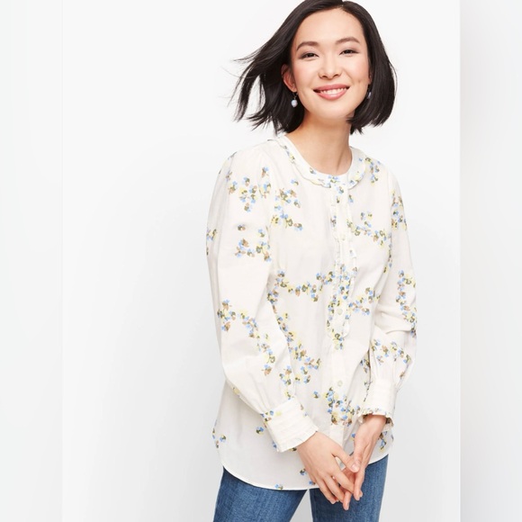 New-Talbots Petite Pleaded Ruffle Trim Floral Blouse. NWOT - Picture 8 of 14